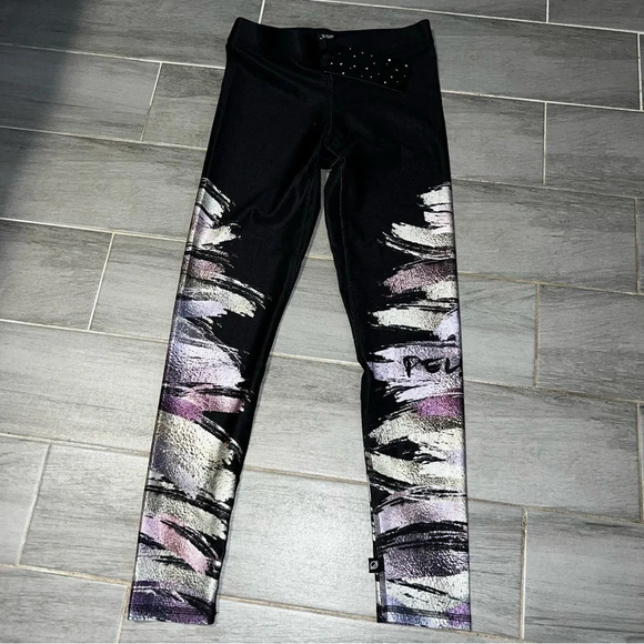 Terez Pants - Terez x Peloton Black Colorful Spell Out Athletic Leggings, Women’s Size Small